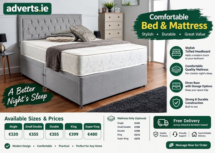 Grey Divan Bed & Mattress Sets  Free Delivery Ireland & NI