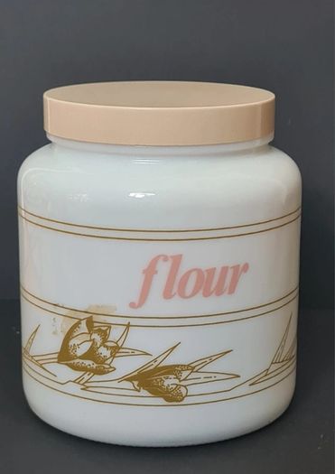 Candlelight England Milk Glass Canisters Flour & Biscuits vintage Jars Set