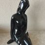 Vintage statue of a seated woman, nude figure, ceramic, glossy black. Image 7