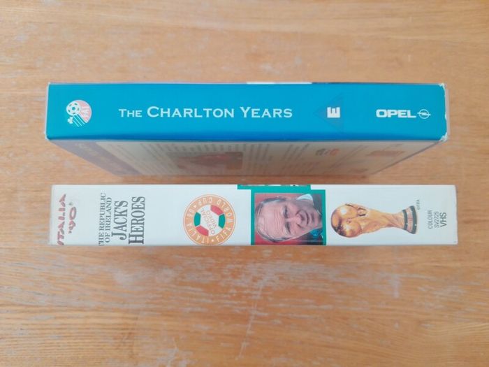 2 Republic of Ireland Football VHS tapes/Cassettes. THE CHARLTON YEARS and JACKS HEROES. Jack Charlton, ITALIA '90, FIFA world cup, FAI, 90s, football, collectable, memorabilia.