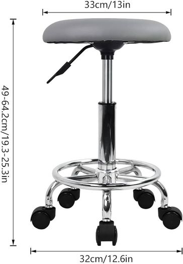 NEW SALE Swivel Rolling Stool Height Adjustable PU Leather Cushion Salon Vanity Massage Office Stool Chair Small (Gray