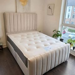 Cream bed And Mattress