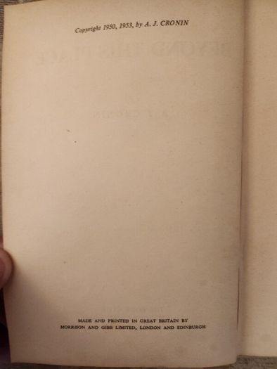 Beyond  This  Place. By A.j. Cronin. Hardback In Good Condition.