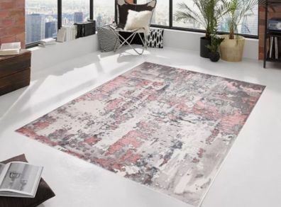 Brand New Luxury, Modern High Quality Abstract Pink Grey Rug 160/220cm