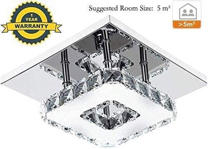 Modern LED Ceiling Lights Crystal Flush 21cm 12W 6000K Cold White Square Stainless Steel Mini Ceiling Lamp Crystal Chandelier Pendant Lighting Fixture for Bedroom,Kitchen,Living Room and Hallway (FREE POSTAGE)