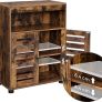 _Bathroom cabinet, bathroom cabinet, 60 x 30 x 80 cm, storage cabinet, lamellar doors, open compartment, adjustable shelf level, vintage brown Image 4