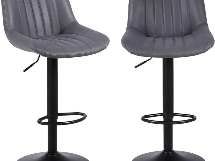 NEW SALE | Bar Stools Set of 2, Swivel Counter Height Barstools with Back, Adjustable PU Leather Bar Stool, Modern Kitchen Breakfast Bar Stools, Dark Grey