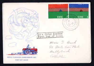 1973 Ireland World Ploughing Championship: Wellington Bridge Commemorative Stamp Harp Cover Club illustrated First Day Cover (FDC)