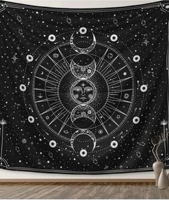 FREE EXPRESS SHIPPING Tapestry for Bedroom Aesthetic, Sun Moon Star Large Astrology Wall Hanging, Black White Psychedelic Room Decorations, Mystic Wall