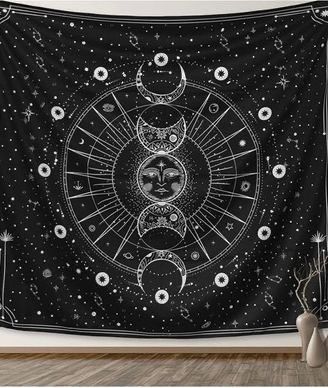 FREE EXPRESS SHIPPING Tapestry for Bedroom Aesthetic, Sun Moon Star Large Astrology Wall Hanging, Black White Psychedelic Room Decorations, Mystic Wall