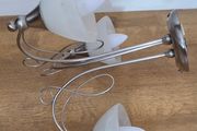 Satin Chrome 3 Arm Semi Flush Ceiling Light-Alabaster Glass Shades