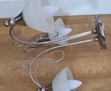 Satin Chrome 3 Arm Semi Flush Ceiling Light-Alabaster Glass Shades