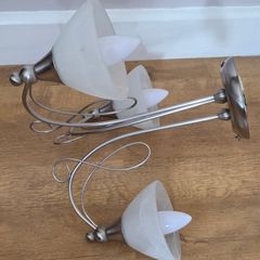 Satin Chrome 3 Arm Semi Flush Ceiling Light-Alabaster Glass Shades