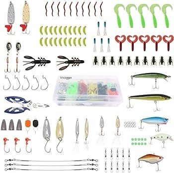 NEW SALE | 120 PCS Fishing Lures Mixed Including Spinners,VIB,Treble Hooks,Single Hooks,Swivels,Pliers and Tackle Box