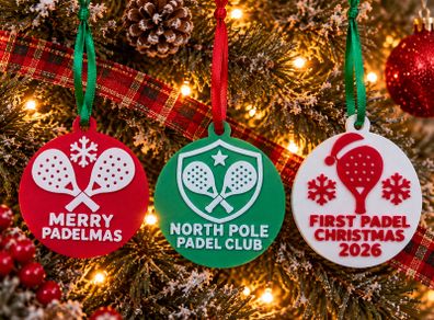Set of 3 Padel Christmas Ornaments, Xmas Padel Lover Gift, 3D Printed Decoration