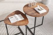 Round Coffee Table Set of 2,Small Coffee Living Room Tables,Round Side Table,Industrial End Table,Metal Frame with Wood Look Accent Furniture,Sofa Tea Cocktail Table for Living Room,Black