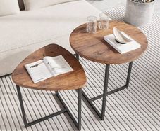 Round Coffee Table Set of 2,Small Coffee Living Room Tables,Round Side Table,Industrial End Table,Metal Frame with Wood Look Accent Furniture,Sofa Tea Cocktail Table for Living Room,Black