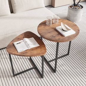 Round Coffee Table Set of 2,Small Coffee Living Room Tables,Round Side Table,Industrial End Table,Metal Frame with Wood Look Accent Furniture,Sofa Tea Cocktail Table for Living Room,Black
