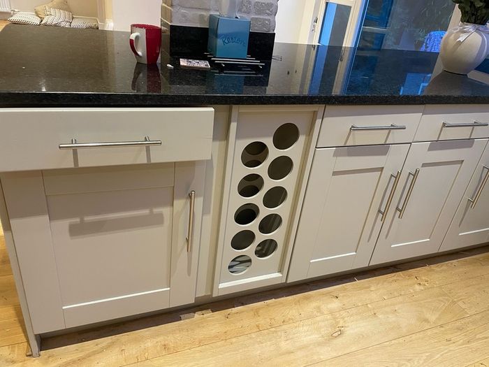 Entire kitchen Quartz work top solid wooden shaker style doors