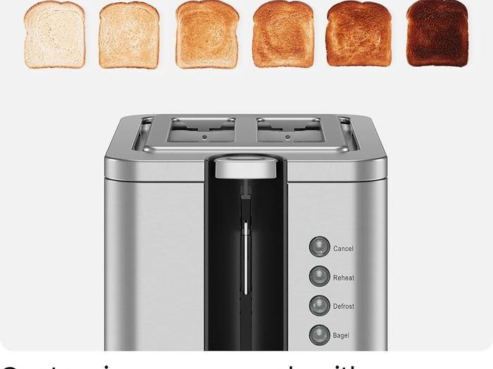 NEW SALE |  2 Slice Toaster, 7 Shade Settings, Stainless Steel, 2 Slice with Extra-Wide Slots, Thick Bread and Bagel Toaster, Reheat, Defrost, Cancel, Lift Lever