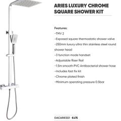 ARIES Thermostatic rainhead square chrome shower