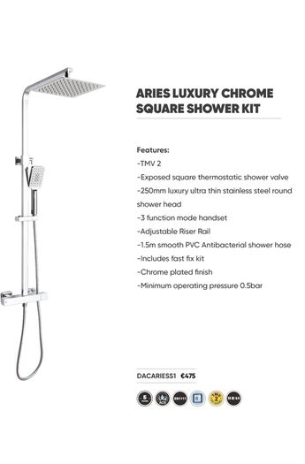 ARIES Thermostatic rainhead square chrome shower