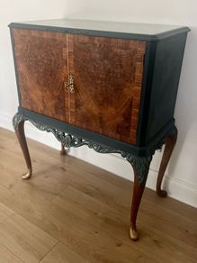 SALE! Burl Front Vintage Cocktail Bar/Cabinet