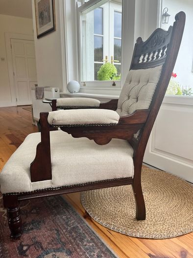 Vintage Solid Wood Upholstered Armchairs