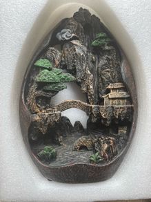Large Backflow Incense Burner Holder Ceramic, Waterfall Mountain Incense Cones Burner with Free Cones