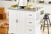 Kitchen Island  with  Expandable Stainless Steel Top