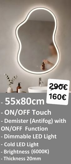 LED Bathroom Mirrors Speakers Demister Antifog Weather Station Clock Dual LED Sensor Touch