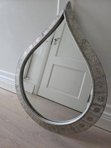 Silver metal tear drop mirror
