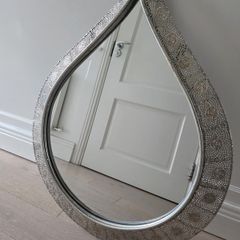 Silver metal tear drop mirror