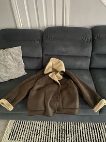 Brown Zara Leather winter pilot coat xs oversized fit