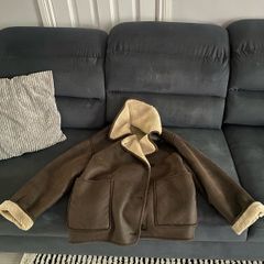 Brown Zara Leather winter pilot coat xs oversized fit