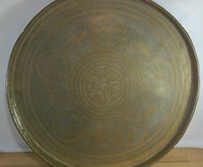 Large 23.5" Hand-Chased Solid Brass Tray Table Top Antique Indo-Persian Engraved Platter 60cm