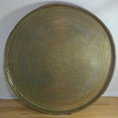 Large 23.5" Hand-Chased Solid Brass Tray Table Top Antique Indo-Persian Engraved Platter 60cm