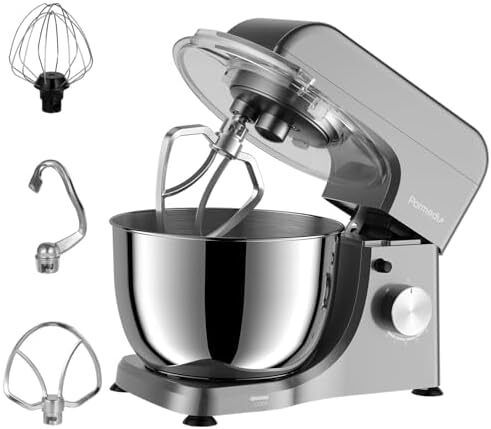 Electric Kitchen Stand Mixer: 1000W 8-Speed Compact Tilt-Head Household Food Mixer - 4.5L 304 Stainless Steel Bowl with Cover & Egg Whisk & Dishwasher Safe Dough Hook & Flat Beater