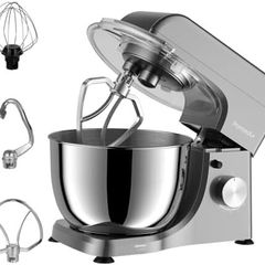 Electric Kitchen Stand Mixer: 1000W 8-Speed Compact Tilt-Head Household Food Mixer - 4.5L 304 Stainless Steel Bowl with Cover & Egg Whisk & Dishwasher Safe Dough Hook & Flat Beater