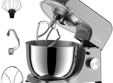 Electric Kitchen Stand Mixer: 1000W 8-Speed Compact Tilt-Head Household Food Mixer - 4.5L 304 Stainless Steel Bowl with Cover & Egg Whisk & Dishwasher Safe Dough Hook & Flat Beater