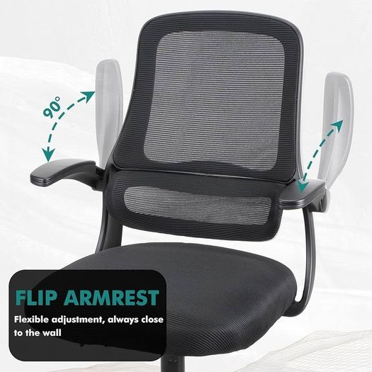 Adjustable ergonomic mesh swivel chair, office and study seat with lumbar support, height adjustment, 360 rotation, 90 flip-up armrests for home office(Black)