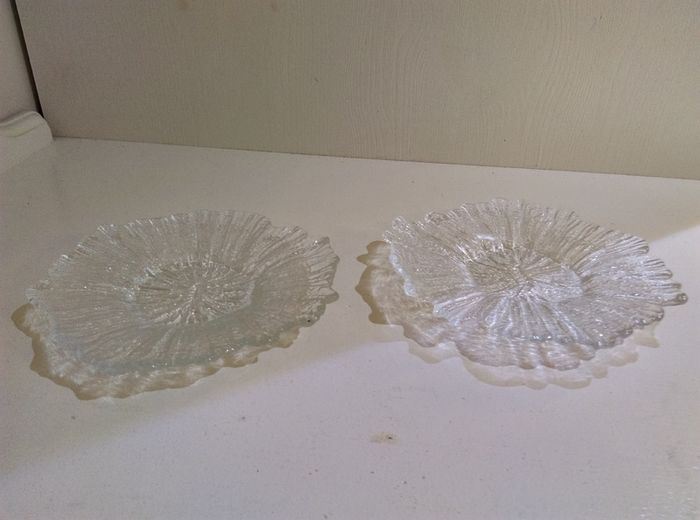 Two Charming Glass Side Plates / Flower Motiff