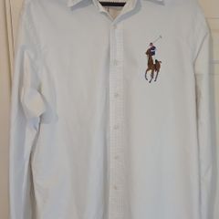 Polo Ralph Lauren White, large iconic Logo Embroidered Men L Authentic