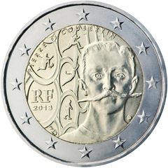 France 2 Euro Commemorative Coin 2013 - Pierre de Coubertin. Uncirculated.