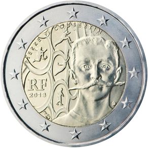 France 2 Euro Commemorative Coin 2013 - Pierre de Coubertin. Uncirculated.