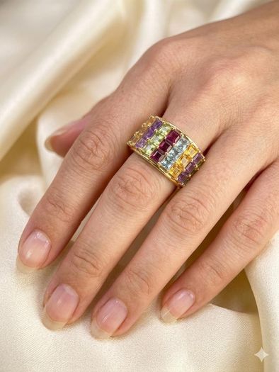 Silver Multi-Gemstone Statement Ring Harry Ivens