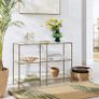_Console table, hall table, 3 levels, side table, shelves made of tempered glass, 100 x 30 x 73 cm, metal frame, modern, for hall, living room, bedroom, gold-colored Image 5