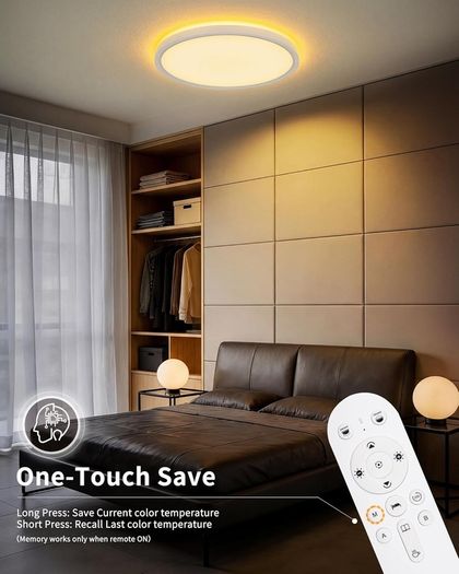 LED Ceiling Light Dimmable with Remote 24W Ceiling Lamp Flat with 2000K Backlight, Warm Night Light and Timer, Modern Round 12" Ultra Thin Light Fittings for Living Room Bedroom Kitchen