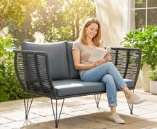 2 Seater Garden Rattan Sofa with Cushions