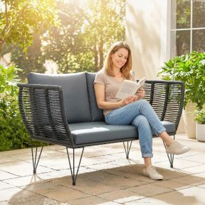 2 Seater Garden Rattan Sofa with Cushions